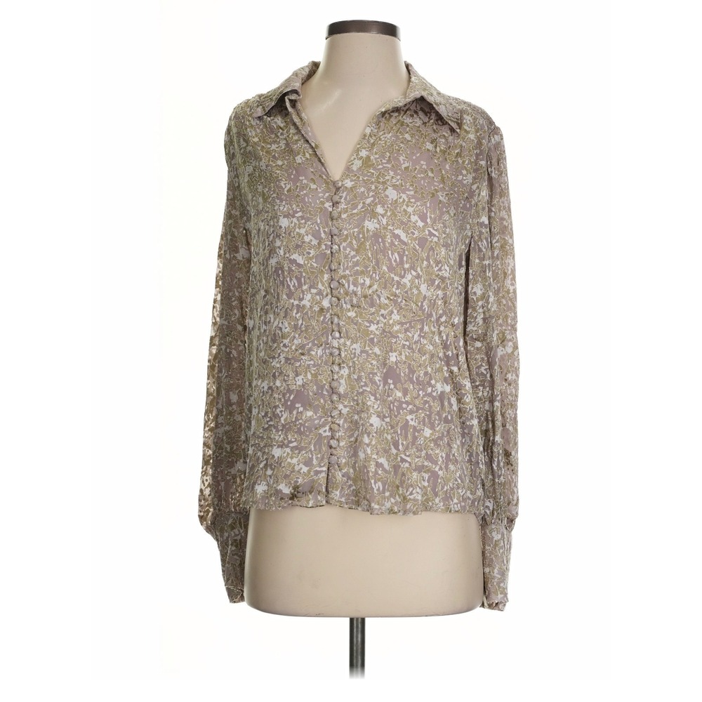 Elie Tahari Blouse Women S Mauve Olive Burnout Floral Silk Blend Professional